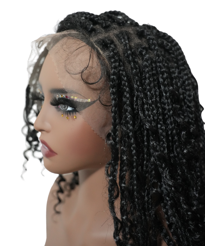 Short HD Full Lace Knotless Boho Box Braided Wig With Human Hair Natural Black