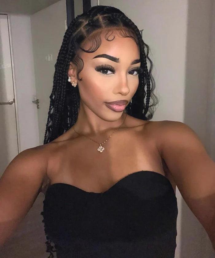 Deep Curly Boho Knotless Braided HD Full Lace Wig Natural Black