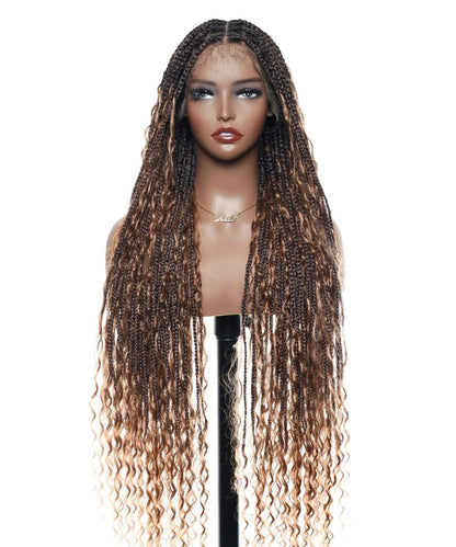 Deep Curly Boho Knotless Braided HD Full Lace Wig Natural Black