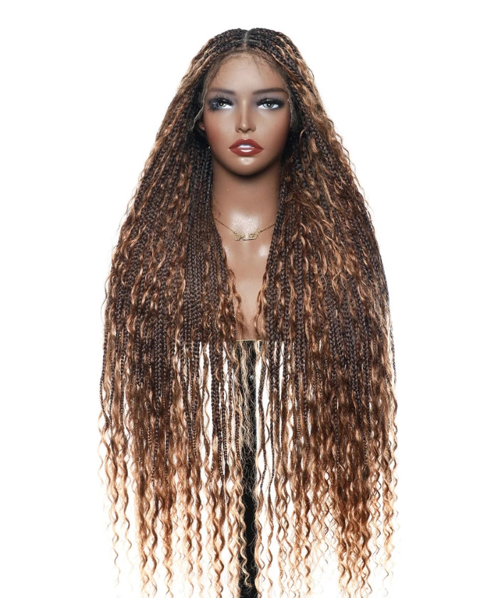 Deep Curly Boho Knotless Braided HD Full Lace Wig Natural Black
