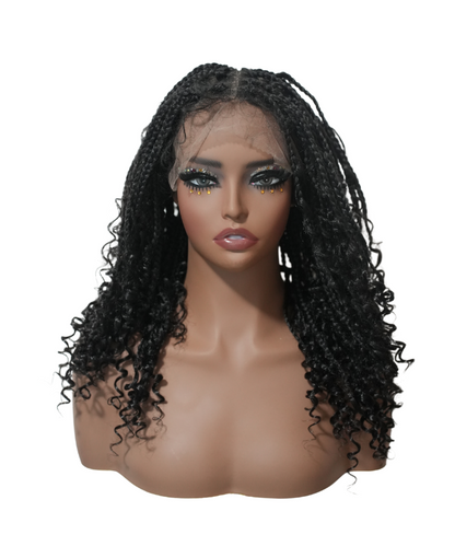 Short HD Full Lace Knotless Boho Box Braided Wig With Human Hair Natural Black