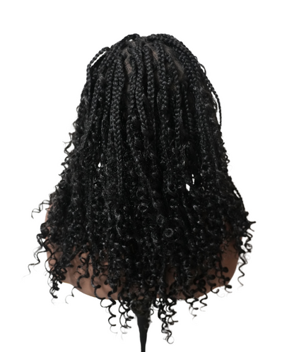 Short HD Full Lace Knotless Boho Box Braided Wig With Human Hair Natural Black