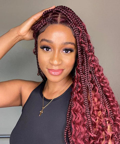 Deep Curly Boho Knotless Braided HD Full Lace Wig Natural Black