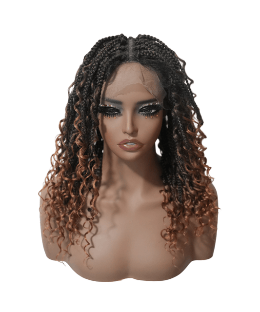 Short HD Full Lace Knotless Boho Box Braided Wig With Human Hair Ombre Brown