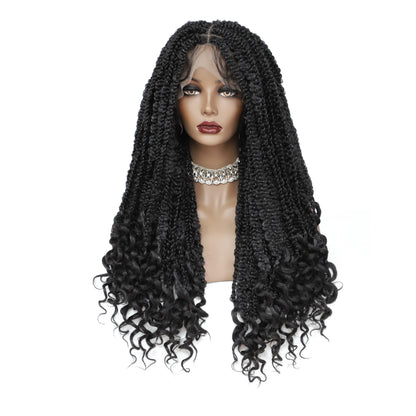 Short HD Full Lace Knotless Twist Box Braided Wig With Human Hair Curly Ends