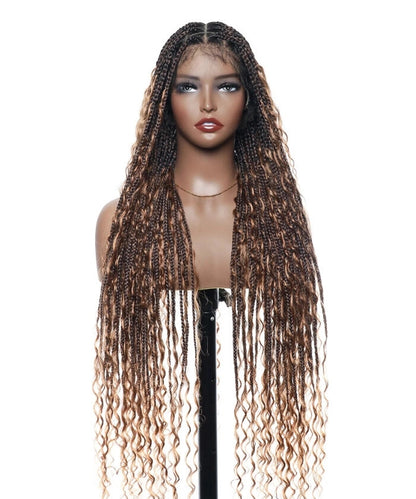 Deep Curly Boho Knotless Braided HD Full Lace Wig Natural Black