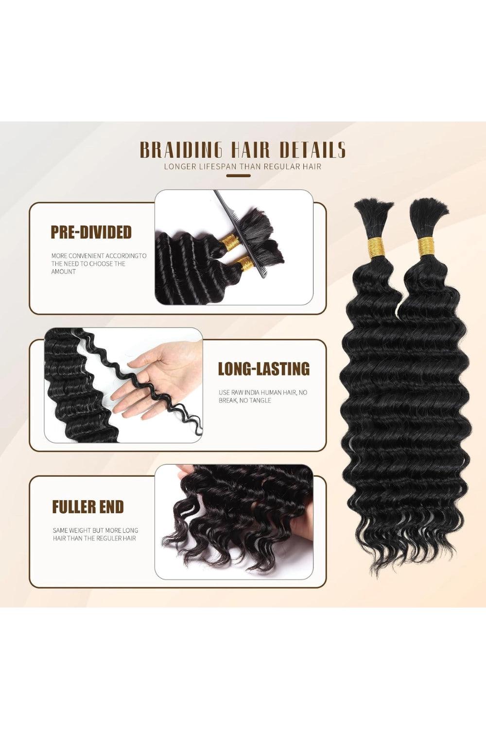 Deep Wave Bulk Hair For Braiding Natural Black