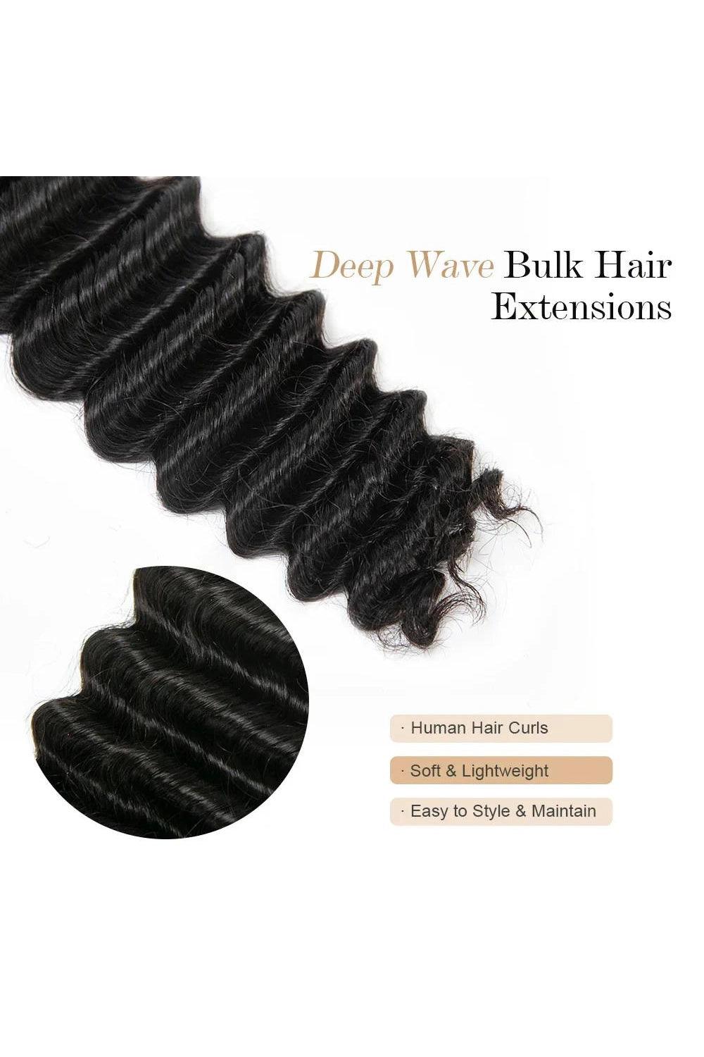 Deep Wave Bulk Hair For Braiding Natural Black