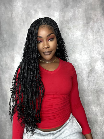 Deep Curly Boho Knotless Braided HD Full Lace Wig Natural Black