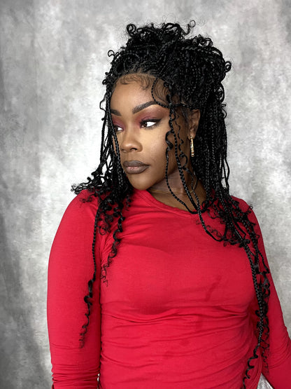 Deep Curly Boho Knotless Braided HD Full Lace Wig Natural Black