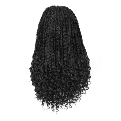 Short HD Full Lace Knotless Twist Box Braided Wig With Human Hair Curly Ends